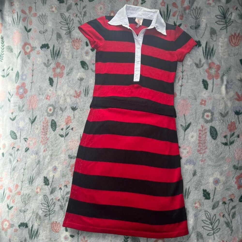Vintage Morbid Threads Red and Black Rugby Striped Polo Dress - Size Small